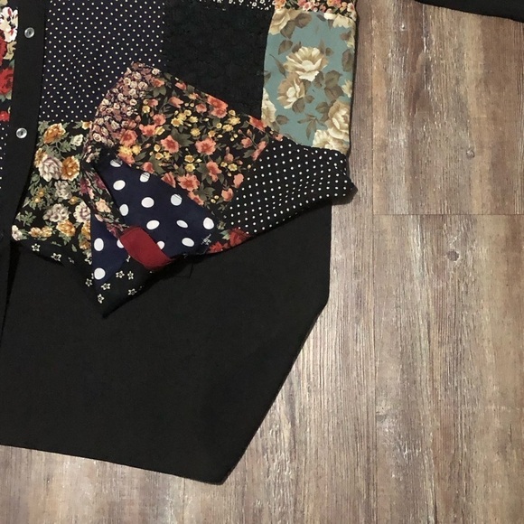 Express Top Women's Medium Patchwork Oversized Button Front Chiffon Tunic Boho - Picture 5 of 8